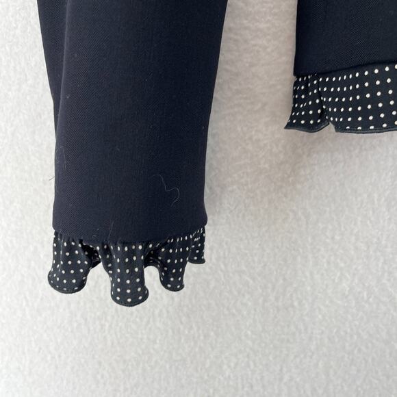 ESCADA Blazer Womens 38 Stretch Wool Twill Polka Dot Ruffle Trim Jacket Black - Picture 10 of 16